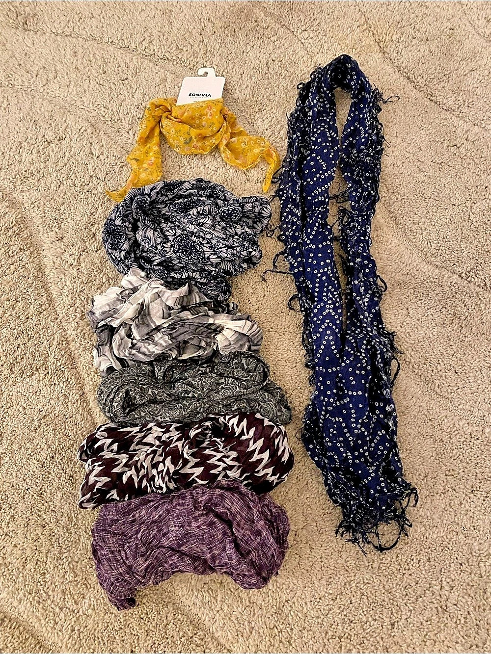 Assorted scarves bundle - 1 kite scarf, 5 infinity scarves, 1 regular scarf